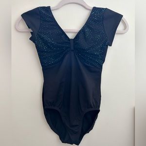 MotionWear Black Leotard with Glitter Mesh Detail - Adult Small